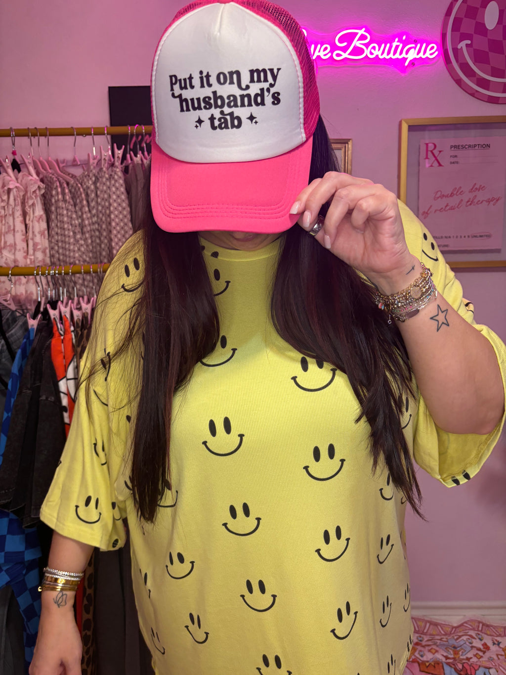 Put It On My Husbands Tab Trucker Hat