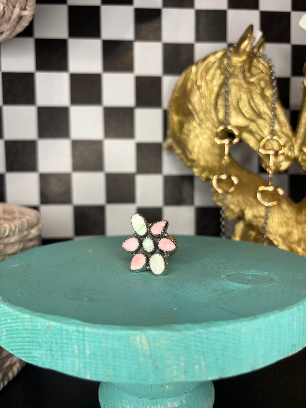 Authentic Pink Conch and Paloma Turquoise Ring