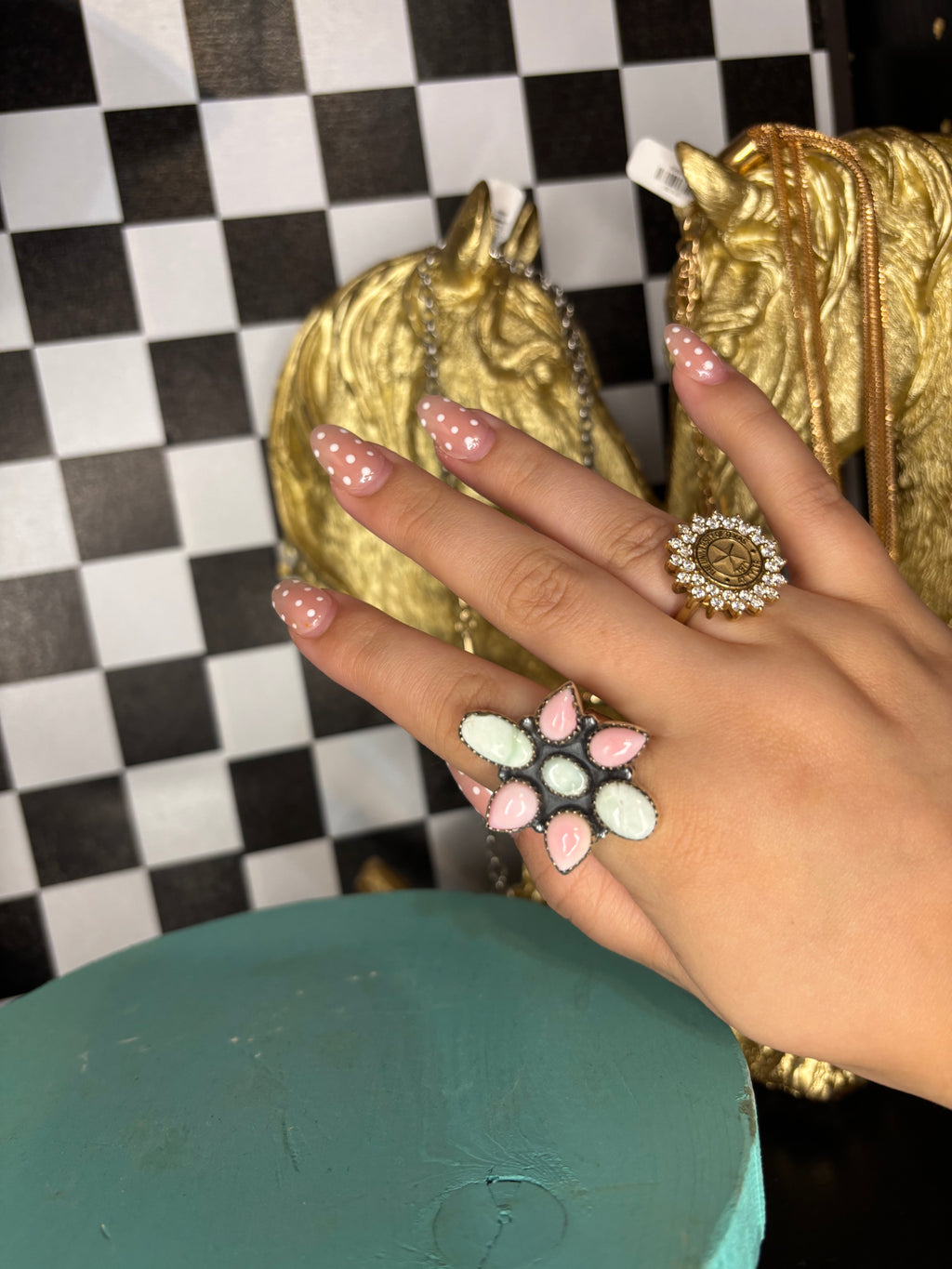 Authentic Pink Conch and Paloma Turquoise Ring