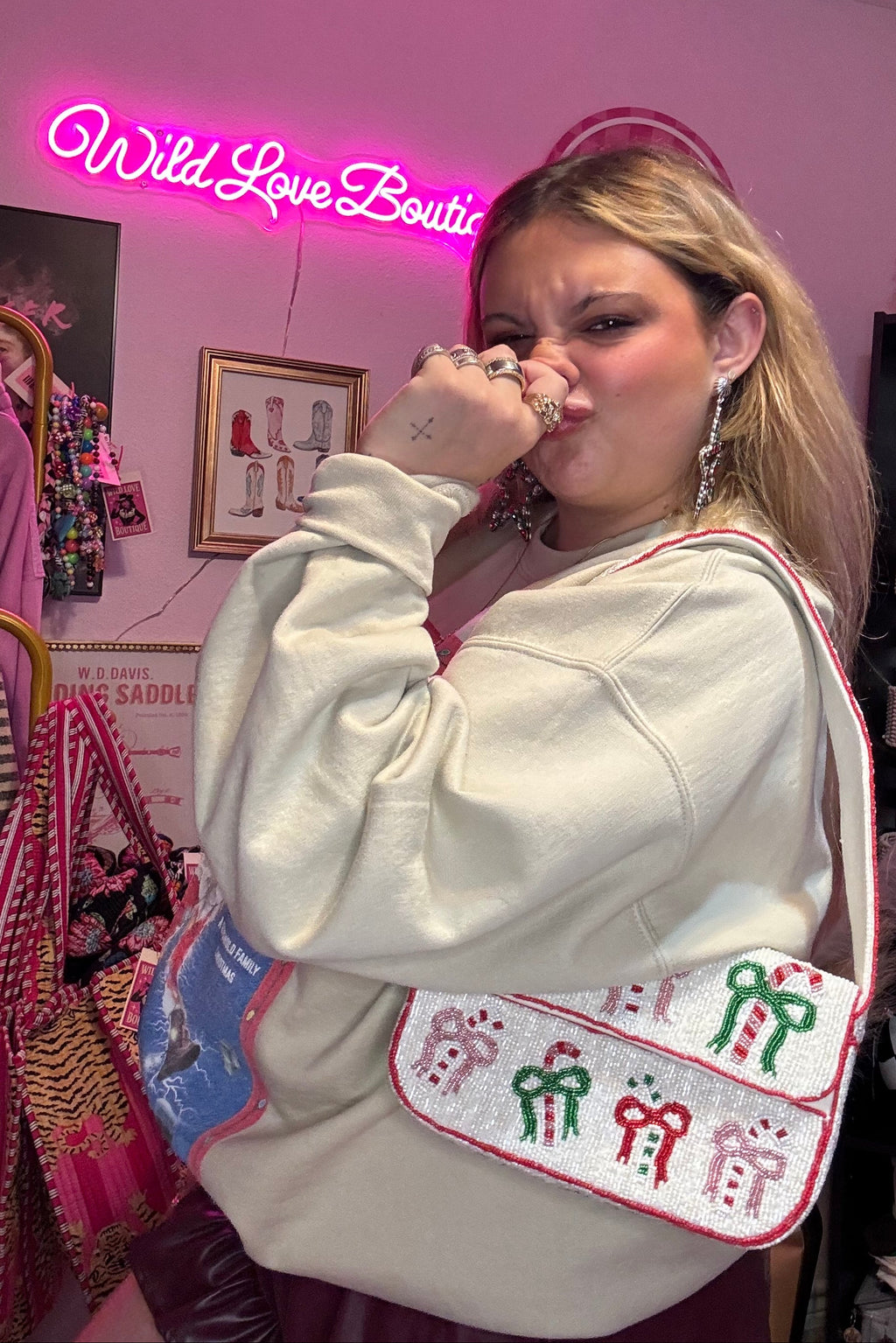 Candy Cane Beaded Shoulder Bag