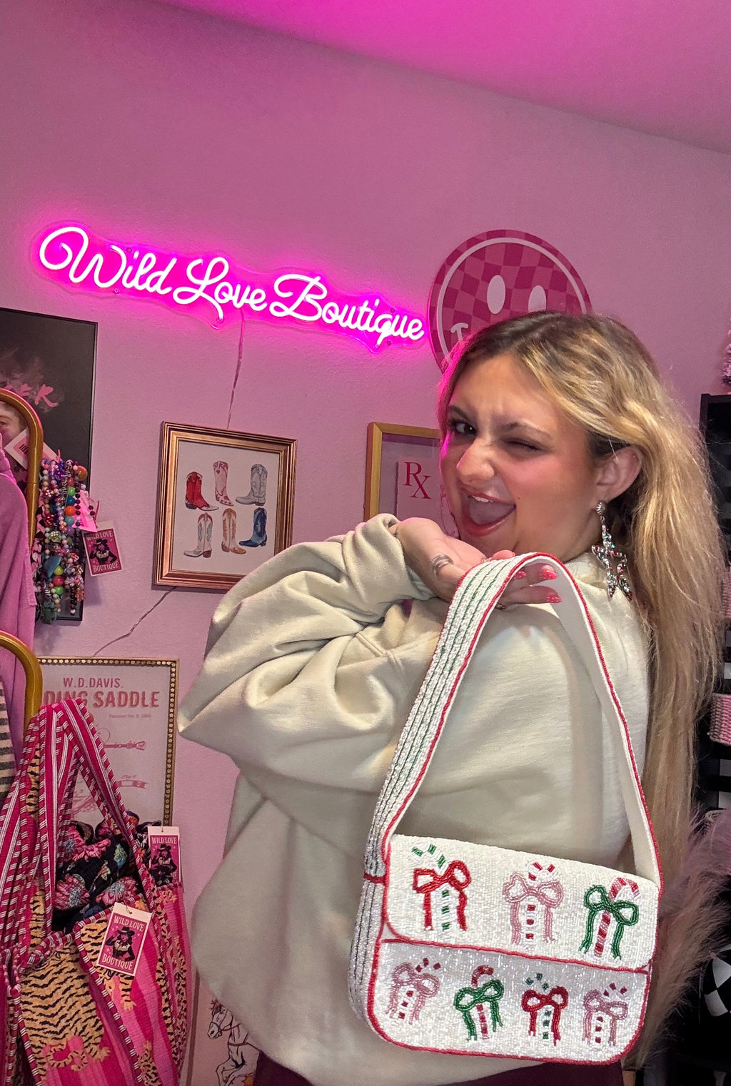 Candy Cane Beaded Shoulder Bag